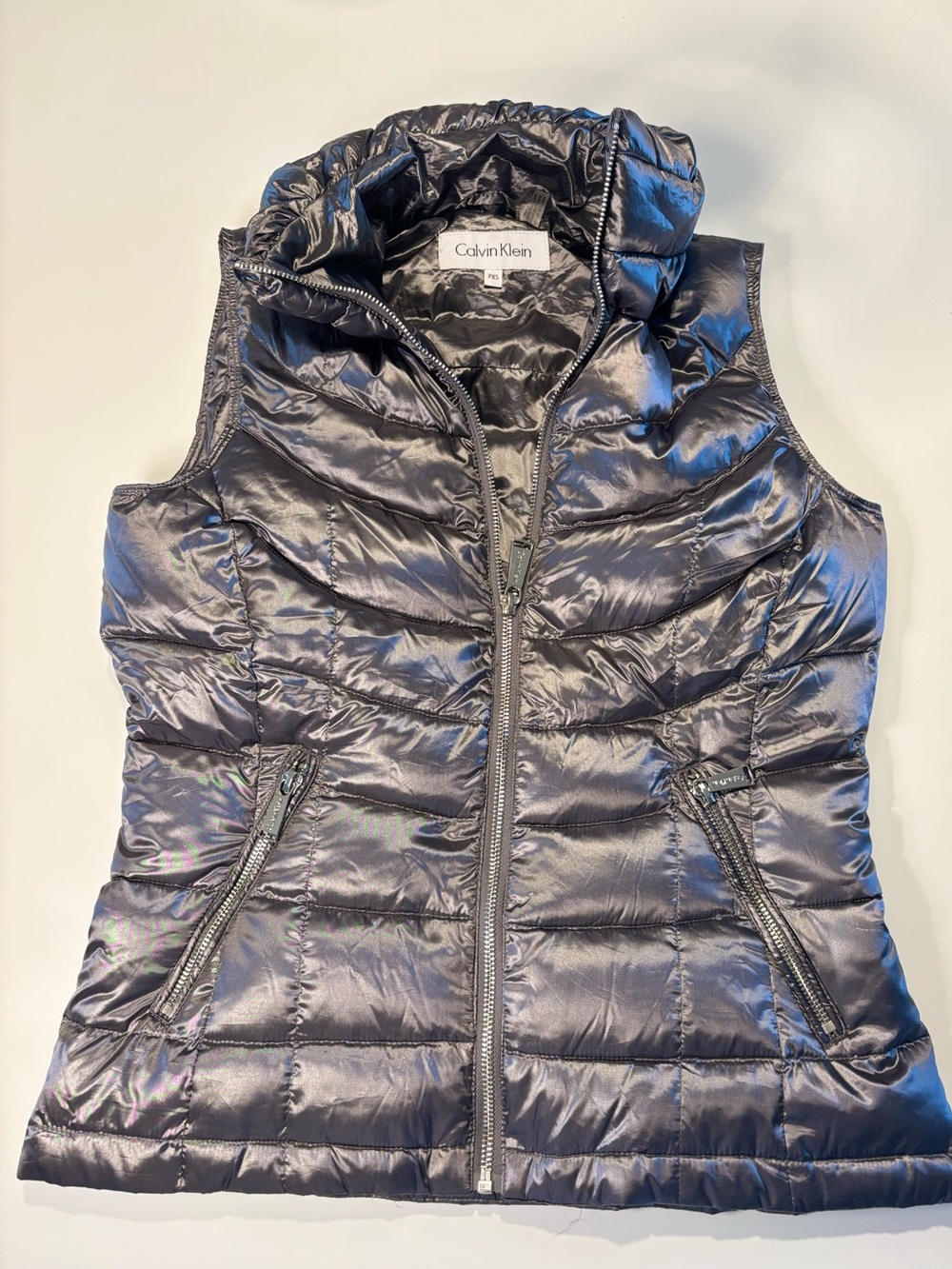 Calvin Klein Metallic Gray Puffer Vest Size PXS